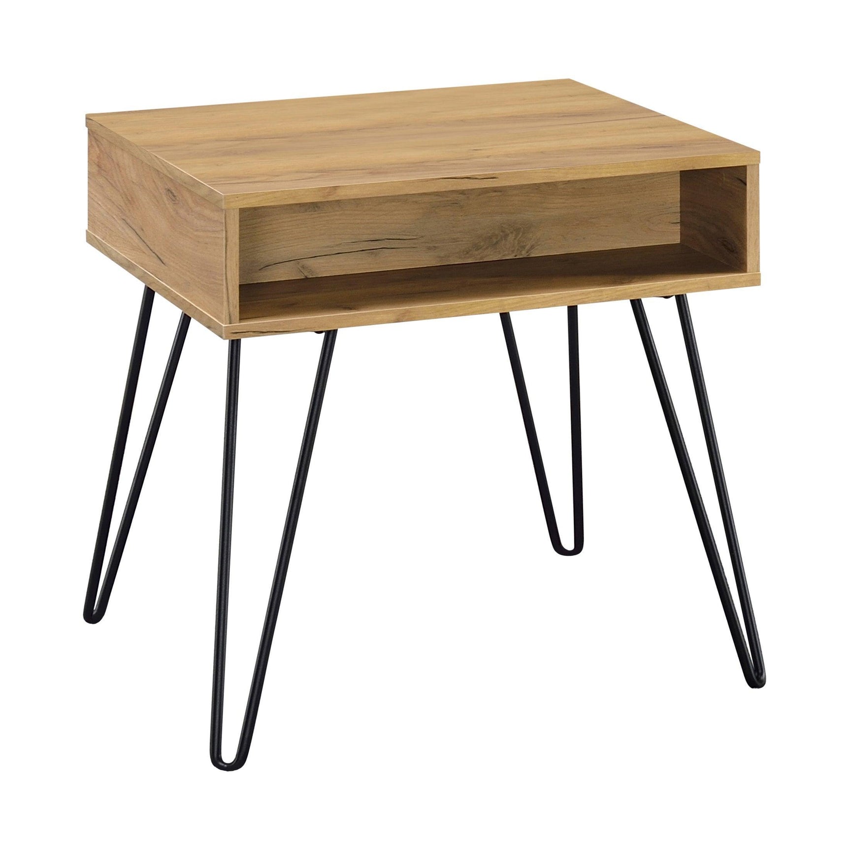 Fanning Square End Table With Open Compartment Golden Oak And Black - Ella Furniture