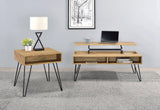 Fanning Square End Table With Open Compartment Golden Oak And Black - Ella Furniture