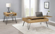 Fanning Square End Table With Open Compartment Golden Oak And Black - Ella Furniture