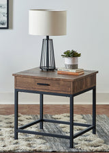 Byers Square 1-Drawer End Table Brown Oak And Sandy Black - Ella Furniture