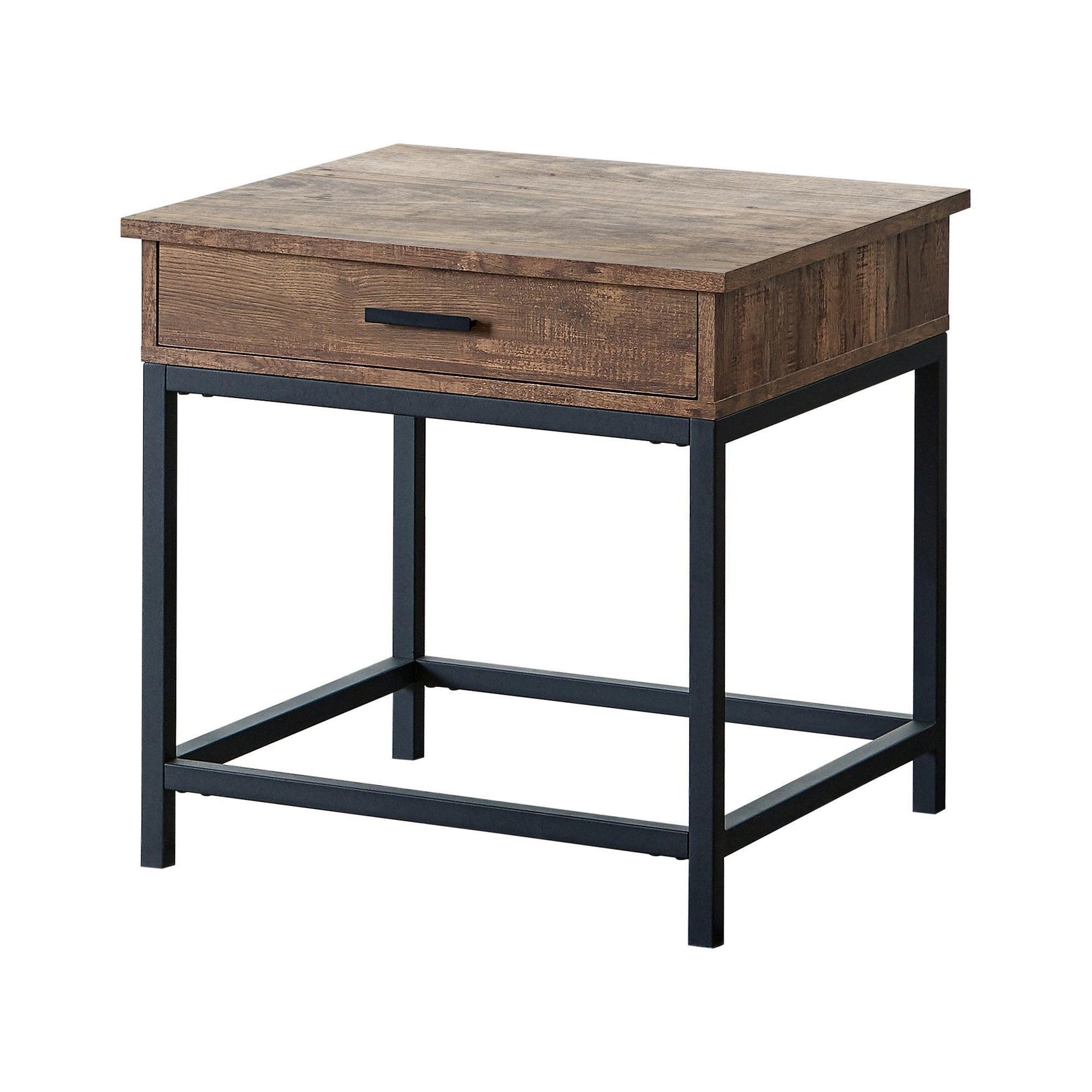 Byers Square 1-Drawer End Table Brown Oak And Sandy Black - Ella Furniture