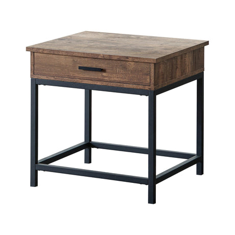 Byers Square 1-Drawer End Table Brown Oak And Sandy Black - Ella Furniture