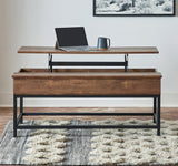 Byers Black Coffee Table With Hidden Storage Brown Oak And Sandy Black - Ella Furniture