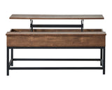Byers Black Coffee Table With Hidden Storage Brown Oak And Sandy Black - Ella Furniture