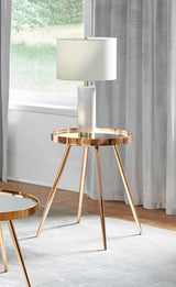 Kaelyn Round Mirror Top End Table Gold - Ella Furniture