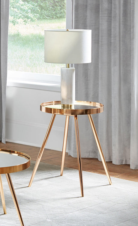 Kaelyn Round Mirror Top End Table Gold - Ella Furniture