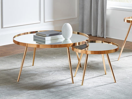 Kaelyn 2-Piece Mirror Top Nesting Coffee Table Mirror And Gold - Ella Furniture
