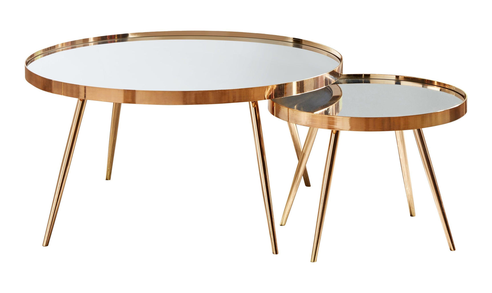 Kaelyn 2-Piece Mirror Top Nesting Coffee Table Mirror And Gold - Ella Furniture