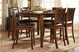 Verona Cherry Brown Solid Wood Faux Leather Upholstered Seat Counter Height Dining Room Set - Ella Furniture