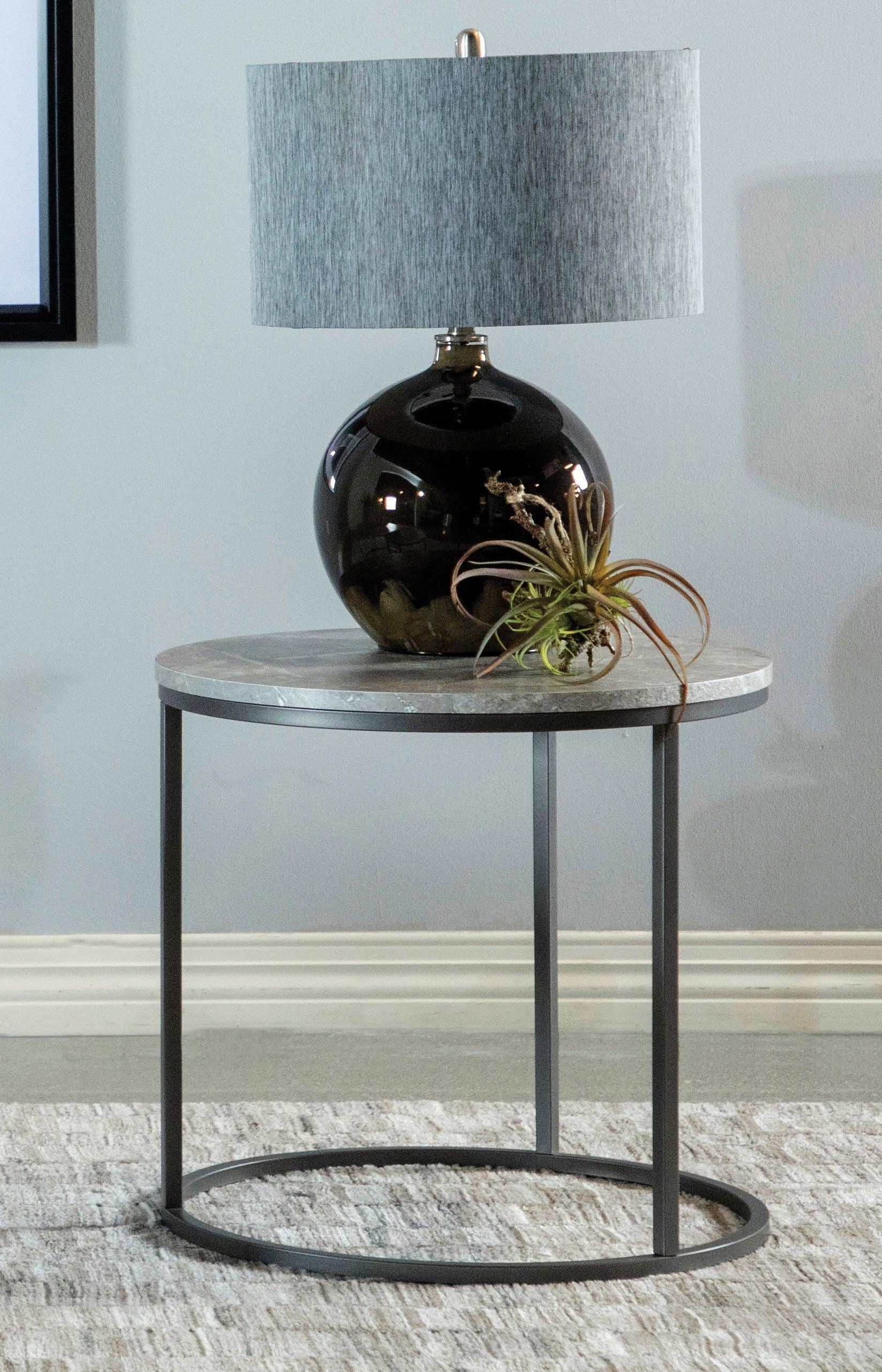 Lainey Faux Marble Round Top End Table Grey And Gunmetal - Ella Furniture