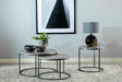 Lainey Faux Marble Round Top End Table Grey And Gunmetal - Ella Furniture