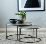 Lainey Round 2-Piece Nesting Coffee Table Grey And Gunmetal - Ella Furniture