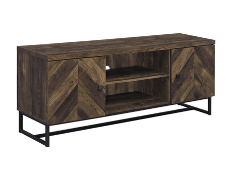 Myles 2-Door Tv Console With Adjustable Shelves Rustic Oak Herringbone - Ella Furniture