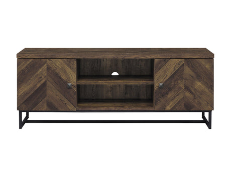 Myles 2-Door Tv Console With Adjustable Shelves Rustic Oak Herringbone - Ella Furniture