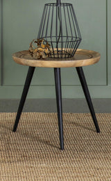 Zoe Round End Table With Trio Legs Natural And Black - Ella Furniture