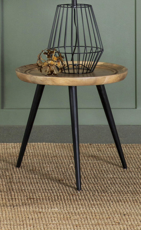 Zoe Round End Table With Trio Legs Natural And Black - Ella Furniture