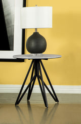 Hadi Round End Table With Hairpin Legs Cement And Gunmetal - Ella Furniture