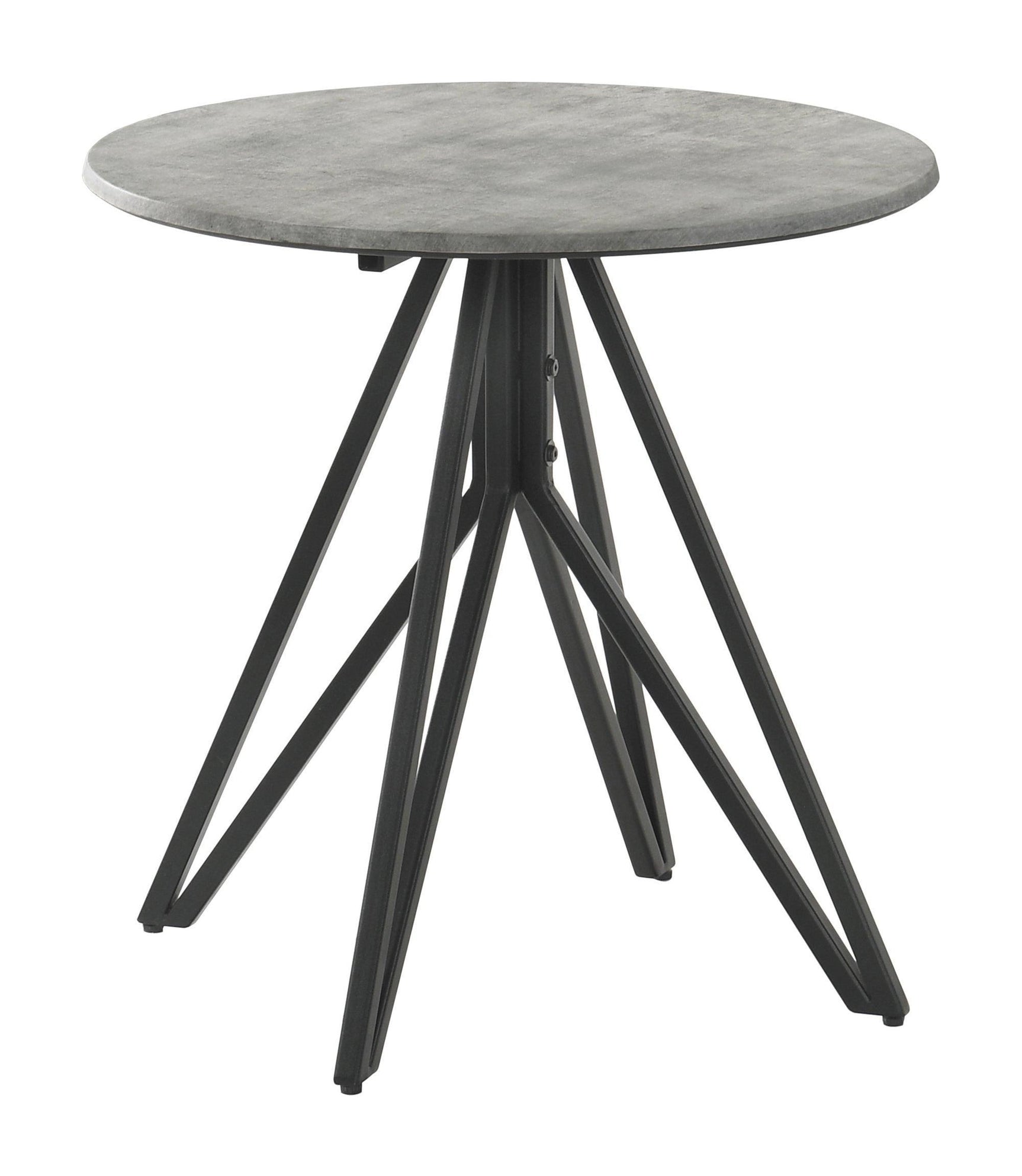 Hadi Round End Table With Hairpin Legs Cement And Gunmetal - Ella Furniture