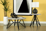 Hadi Round End Table With Hairpin Legs Cement And Gunmetal - Ella Furniture