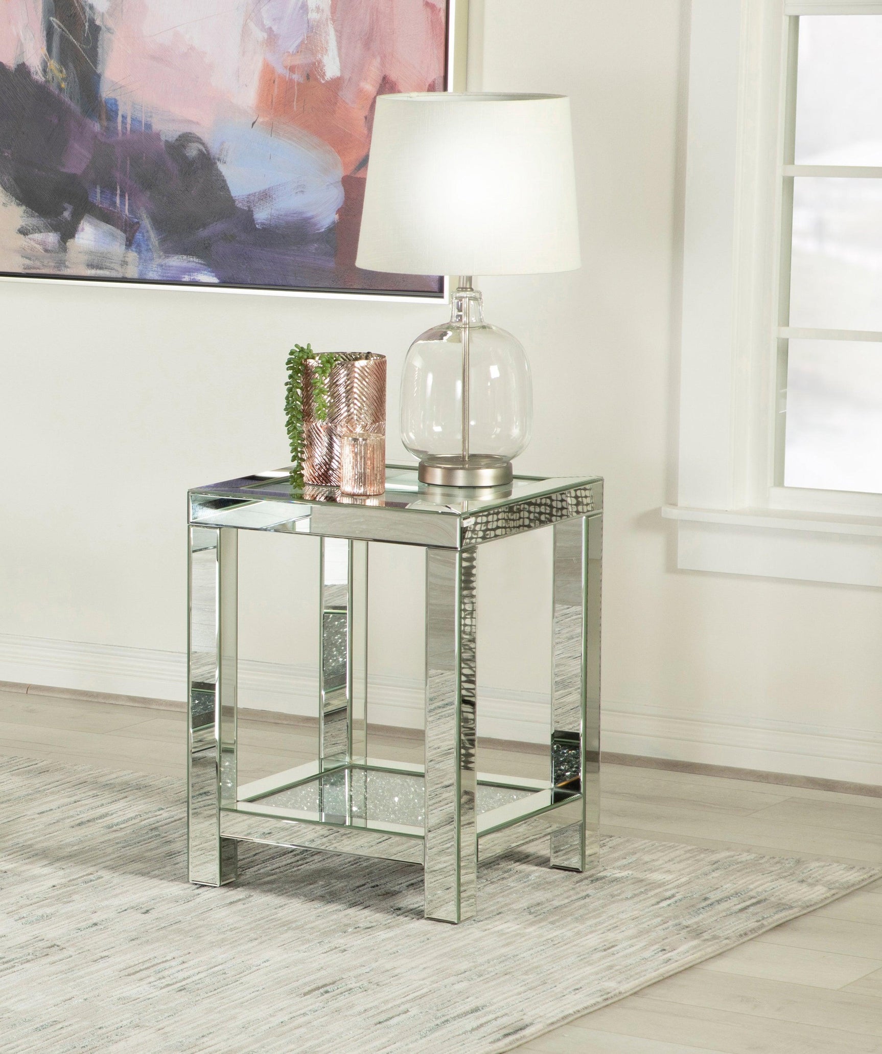 Mozzi Square End Table With Glass Top Mirror - Ella Furniture
