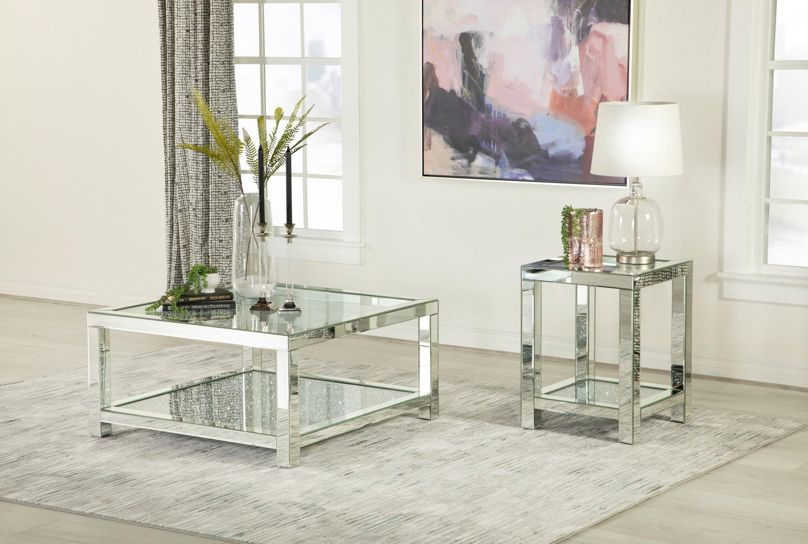 Mozzi Square End Table With Glass Top Mirror - Ella Furniture