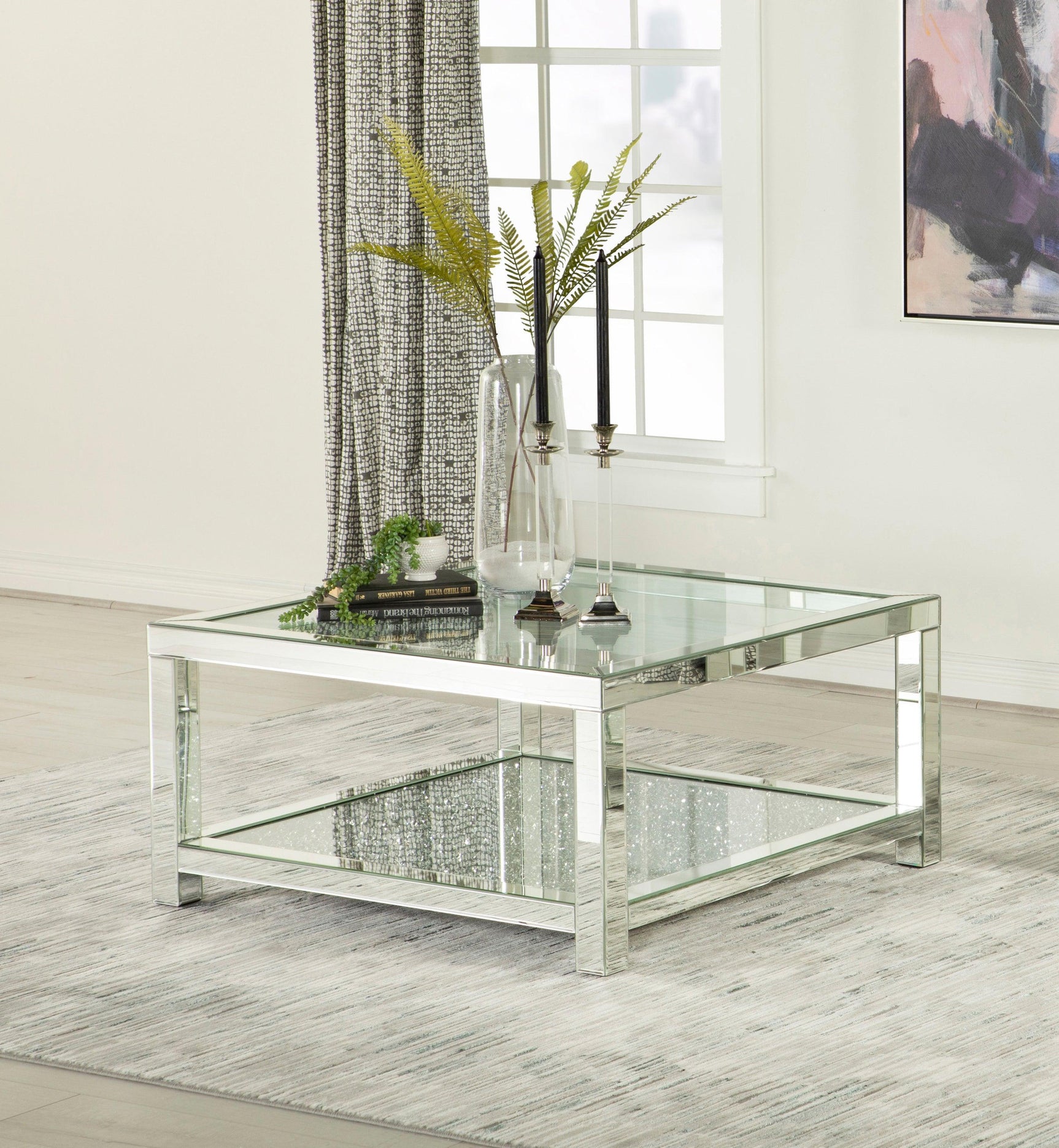 Mozzi Rectangular Coffee Table With Glass Top Mirror - Ella Furniture