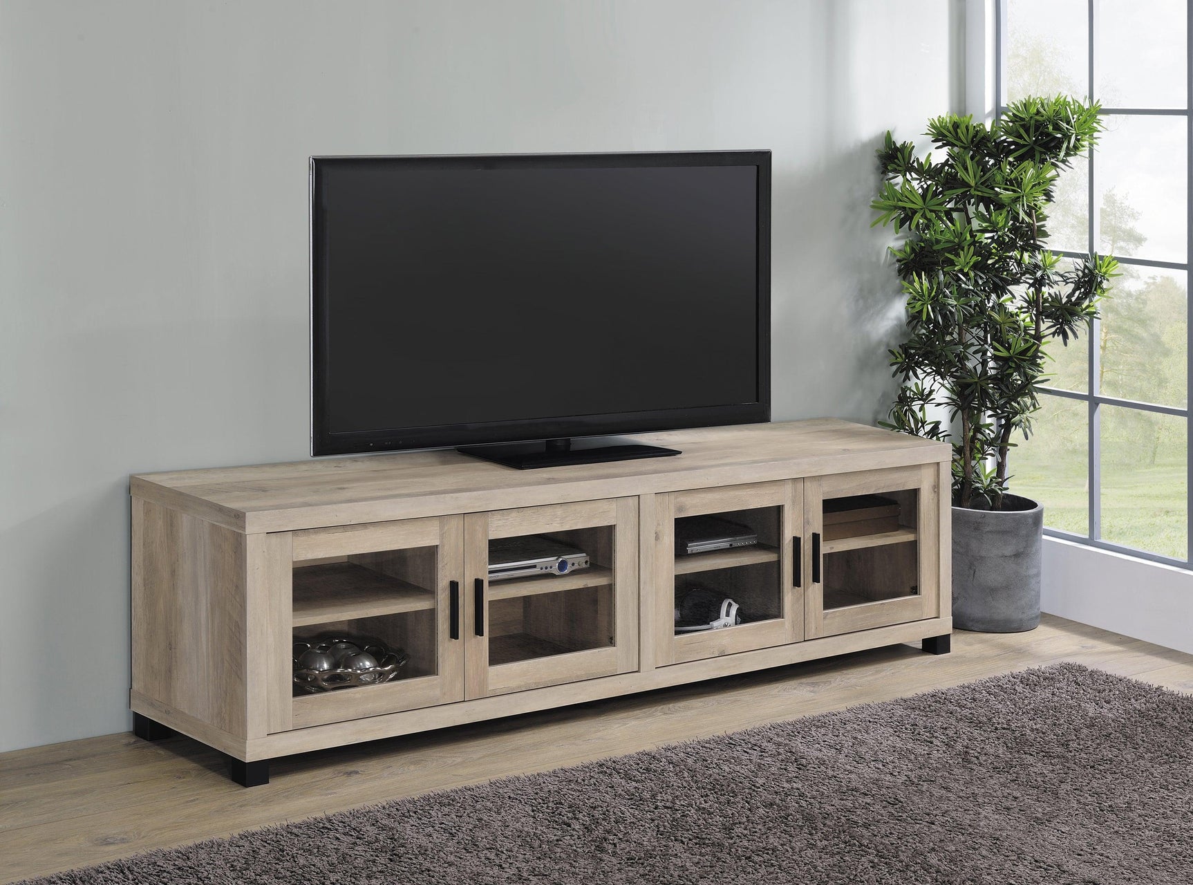 Sachin Rectangular Tv Console With Glass Doors - Ella Furniture