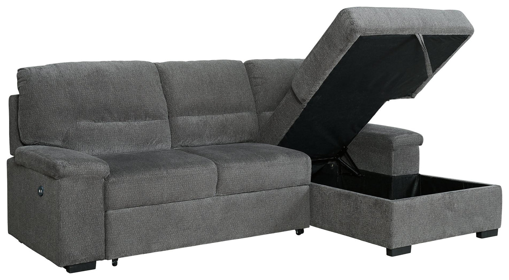 Yantis Gray Chenille 2-Piece Sleeper Sectional With Storage - Ella Furniture