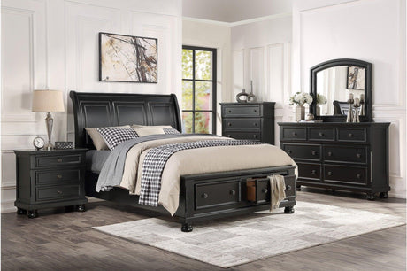 Laurelin Black Sand-through Finish Contemporary Transitional Solid Wood Storage Bedroom Set - Ella Furniture