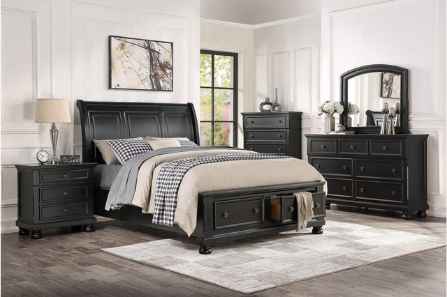 Laurelin Black Sand-through Finish Contemporary Transitional Solid Wood Storage Bedroom Set - Ella Furniture