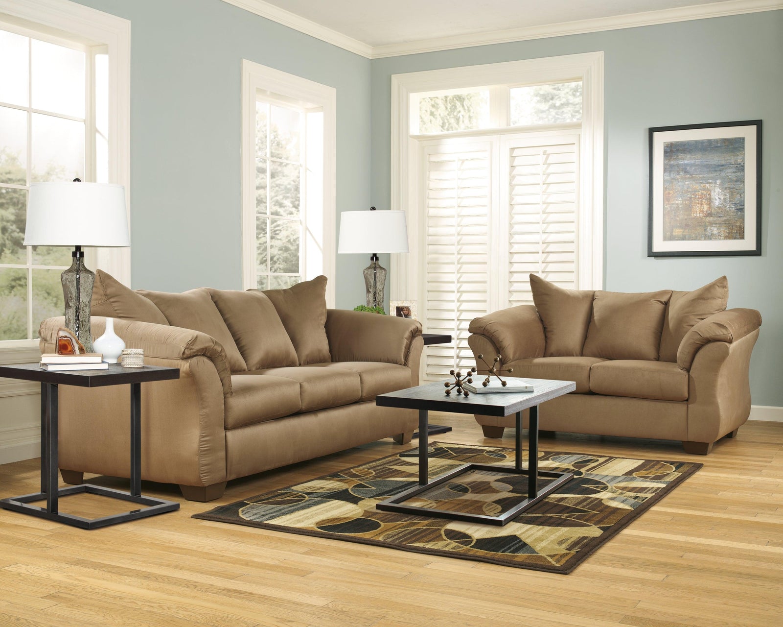 Darcy Mocha Sofa, Loveseat And Ottoman - Ella Furniture