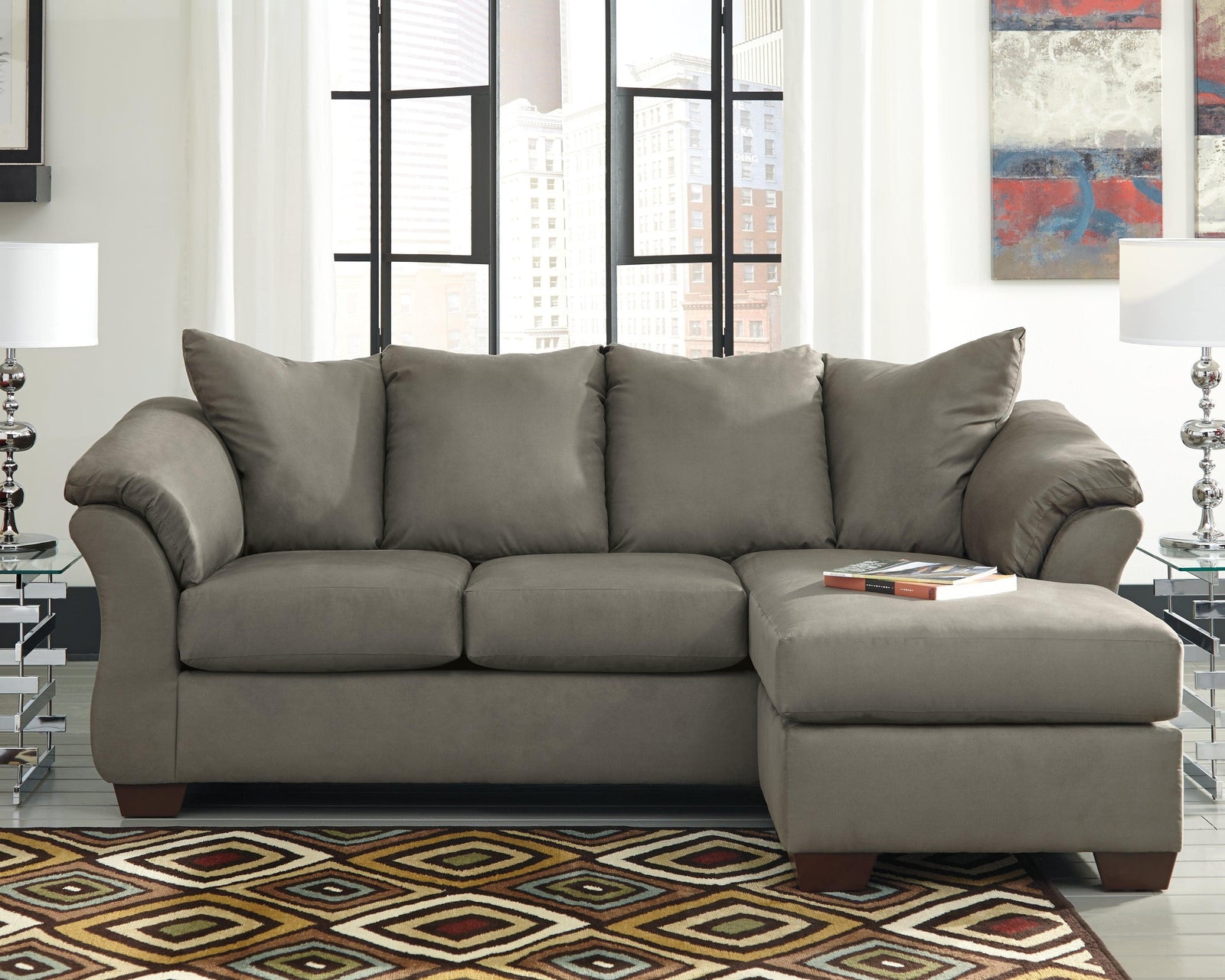 Darcy Cobblestone Microfiber Sofa Chaise - Ella Furniture