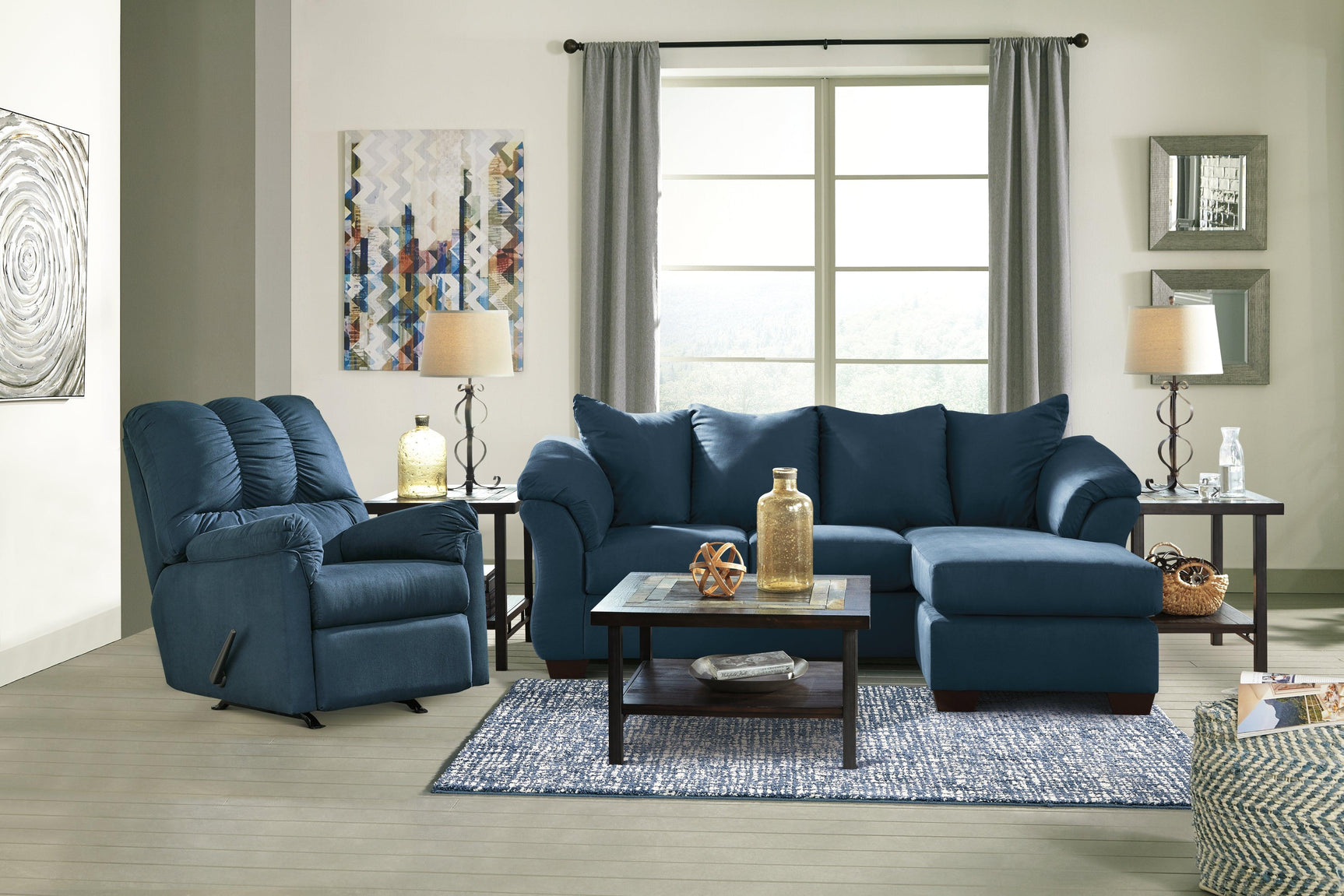 Darcy Blue Microfiber Sofa Chaise - Ella Furniture