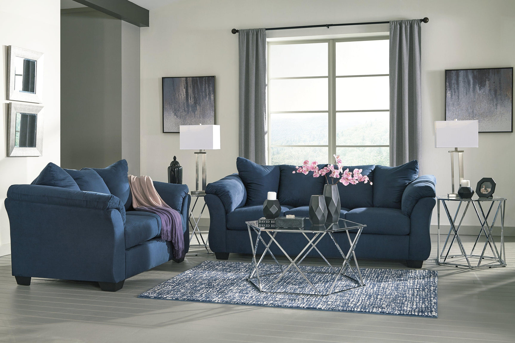 Darcy Blue Microfiber Loveseat - Ella Furniture