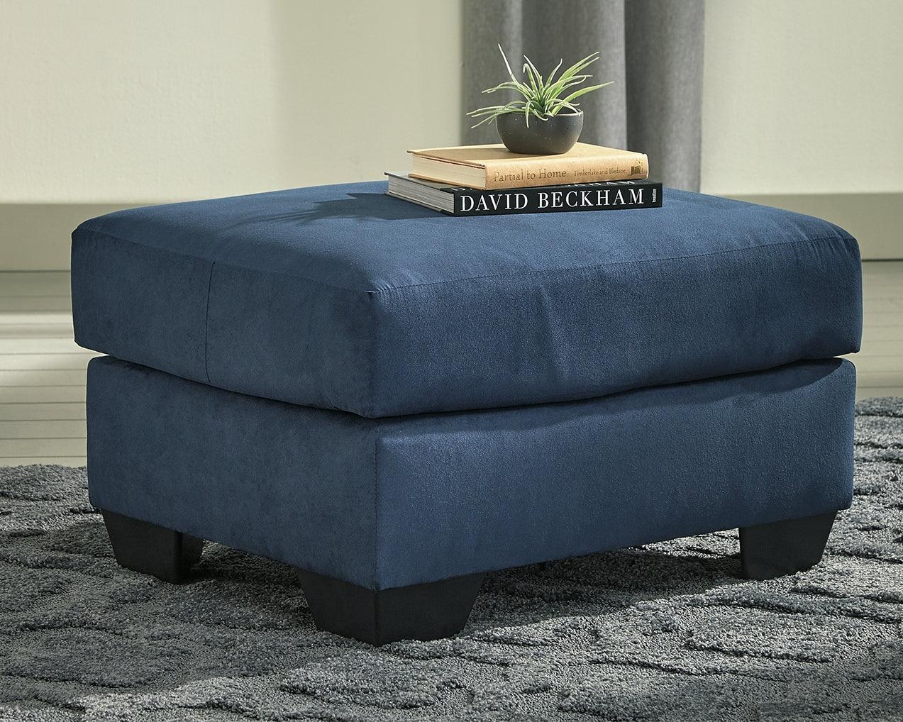 Darcy Blue Microfiber Ottoman - Ella Furniture