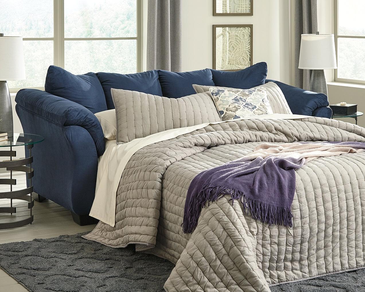 Darcy Blue Microfiber Full Sofa Sleeper - Ella Furniture