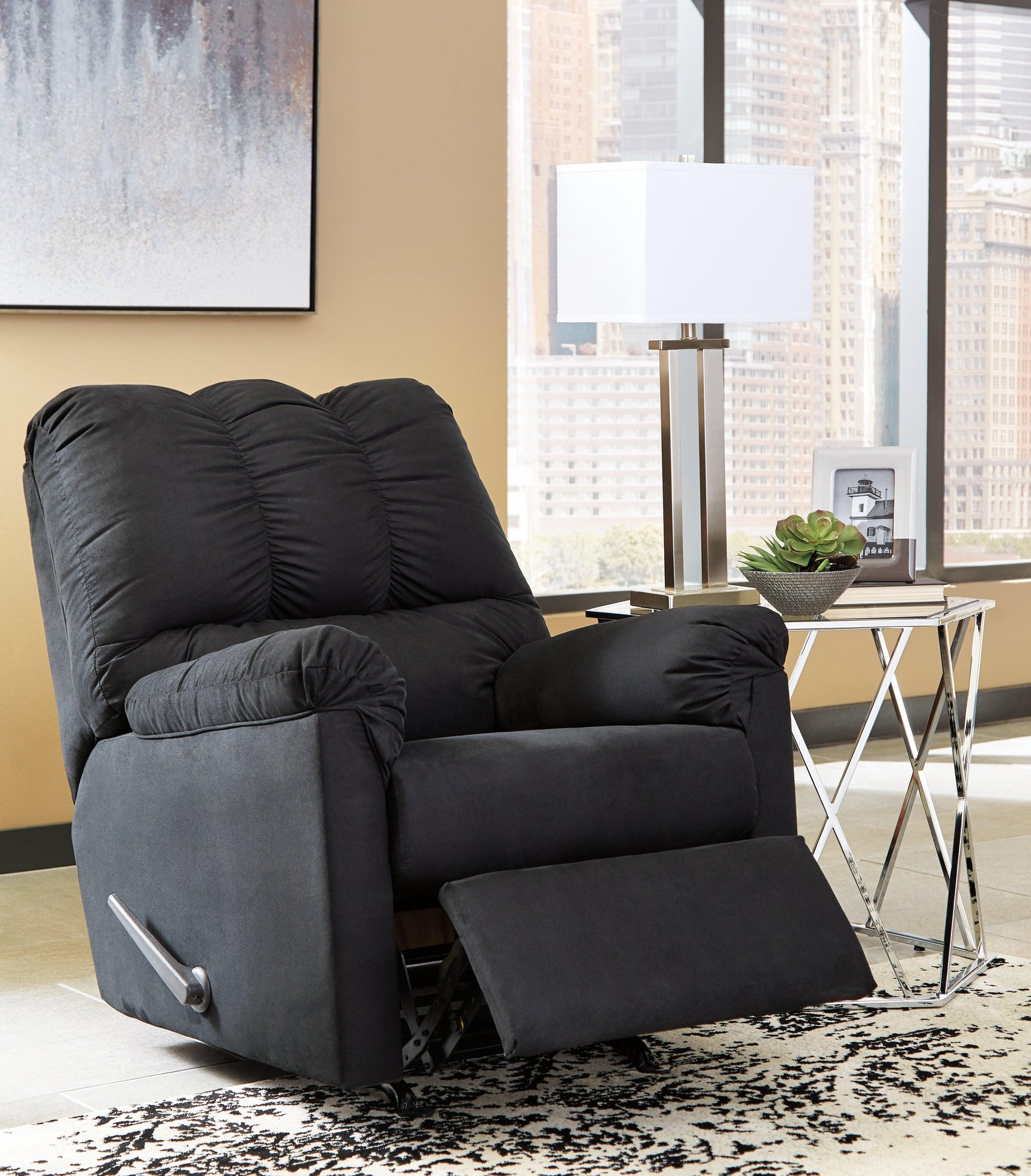 Darcy Black Microfiber Recliner - Ella Furniture