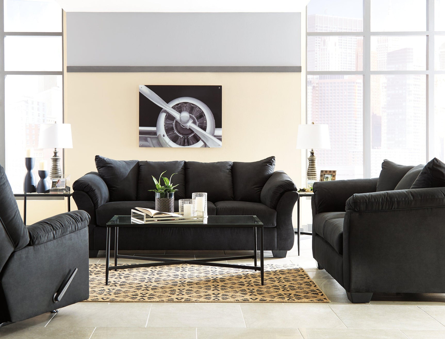 Darcy Black Microfiber Loveseat - Ella Furniture