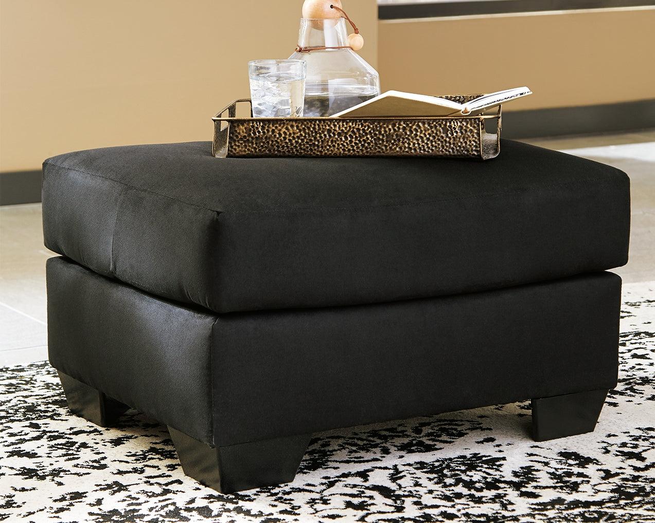 Darcy Black Microfiber Ottoman - Ella Furniture