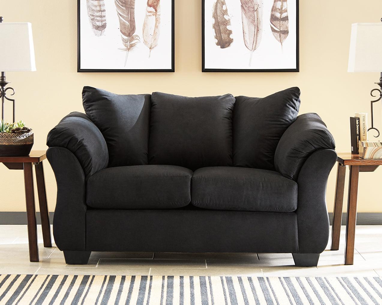 Darcy Black Microfiber Loveseat - Ella Furniture