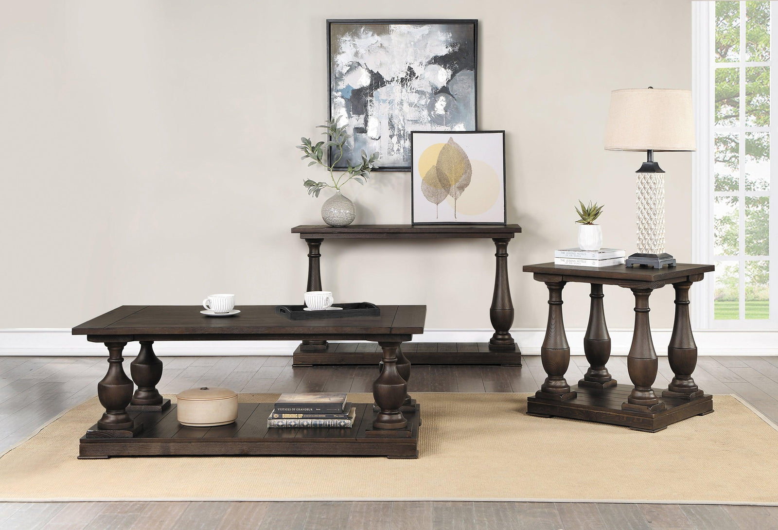 Walden Rectangular Coffee Table With Turned Legs And Floor Shelf Coffee - Ella Furniture