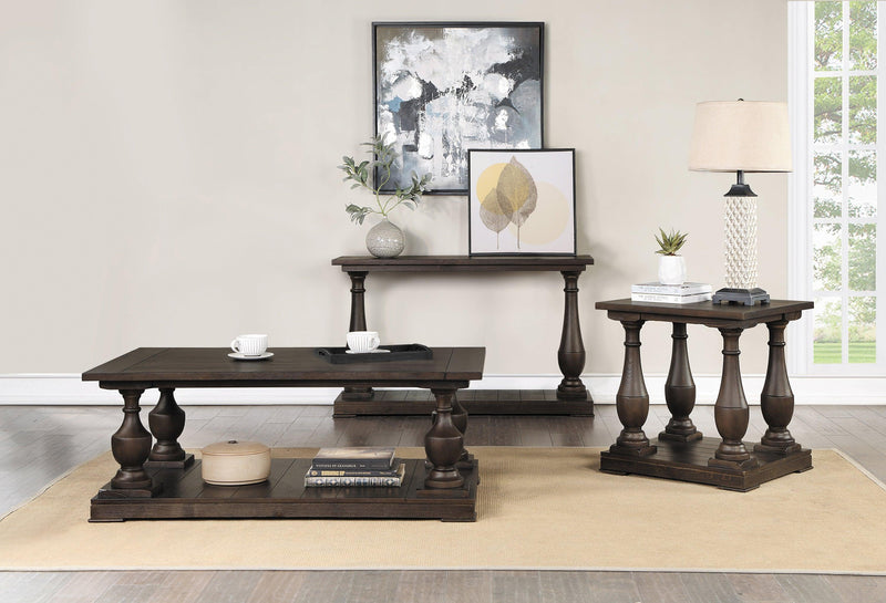 Walden Rectangular Sofa Table With Turned Legs And Floor Shelf Coffee - Ella Furniture
