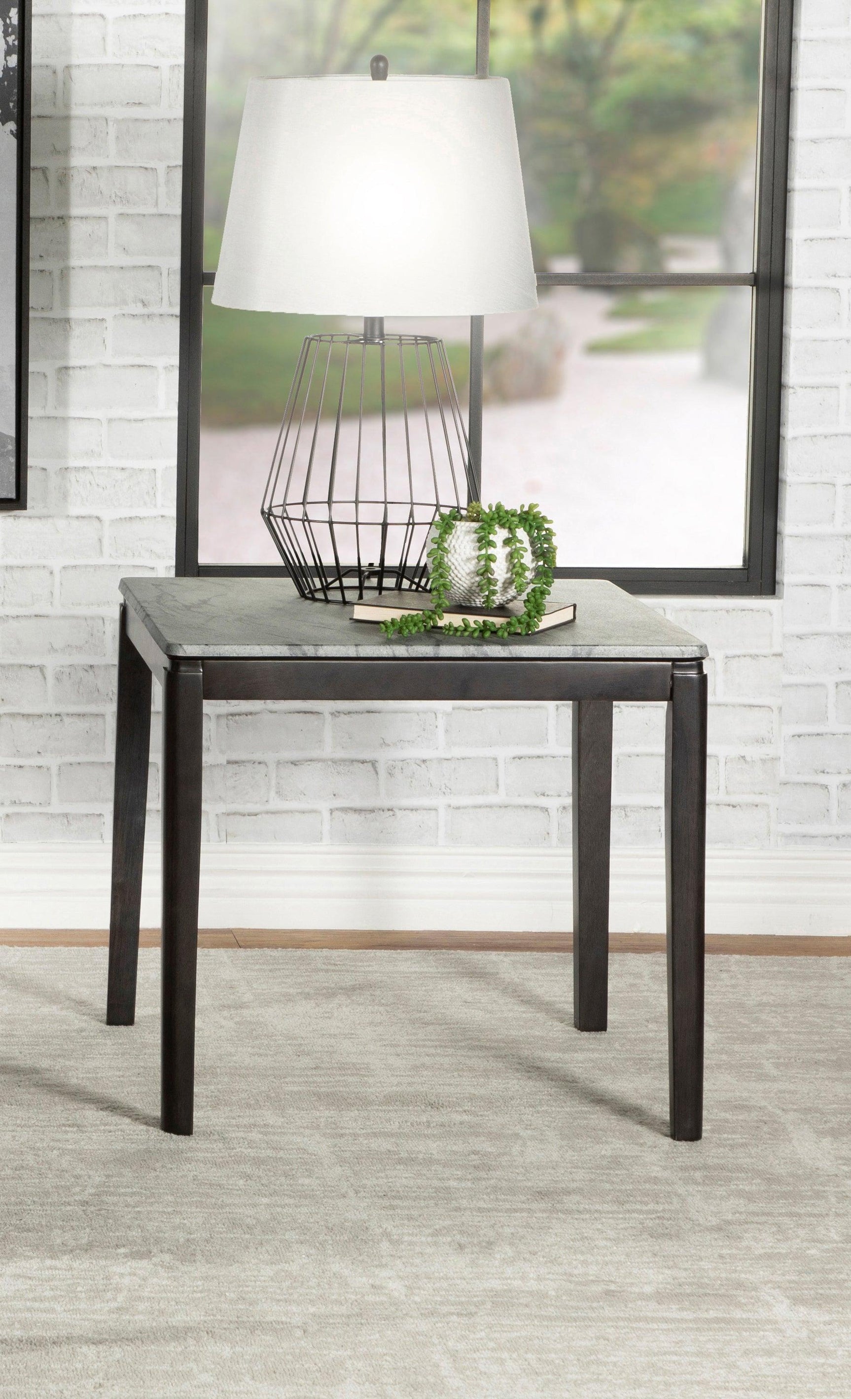 Mozzi Square End Table Faux Grey Marble And Black - Ella Furniture