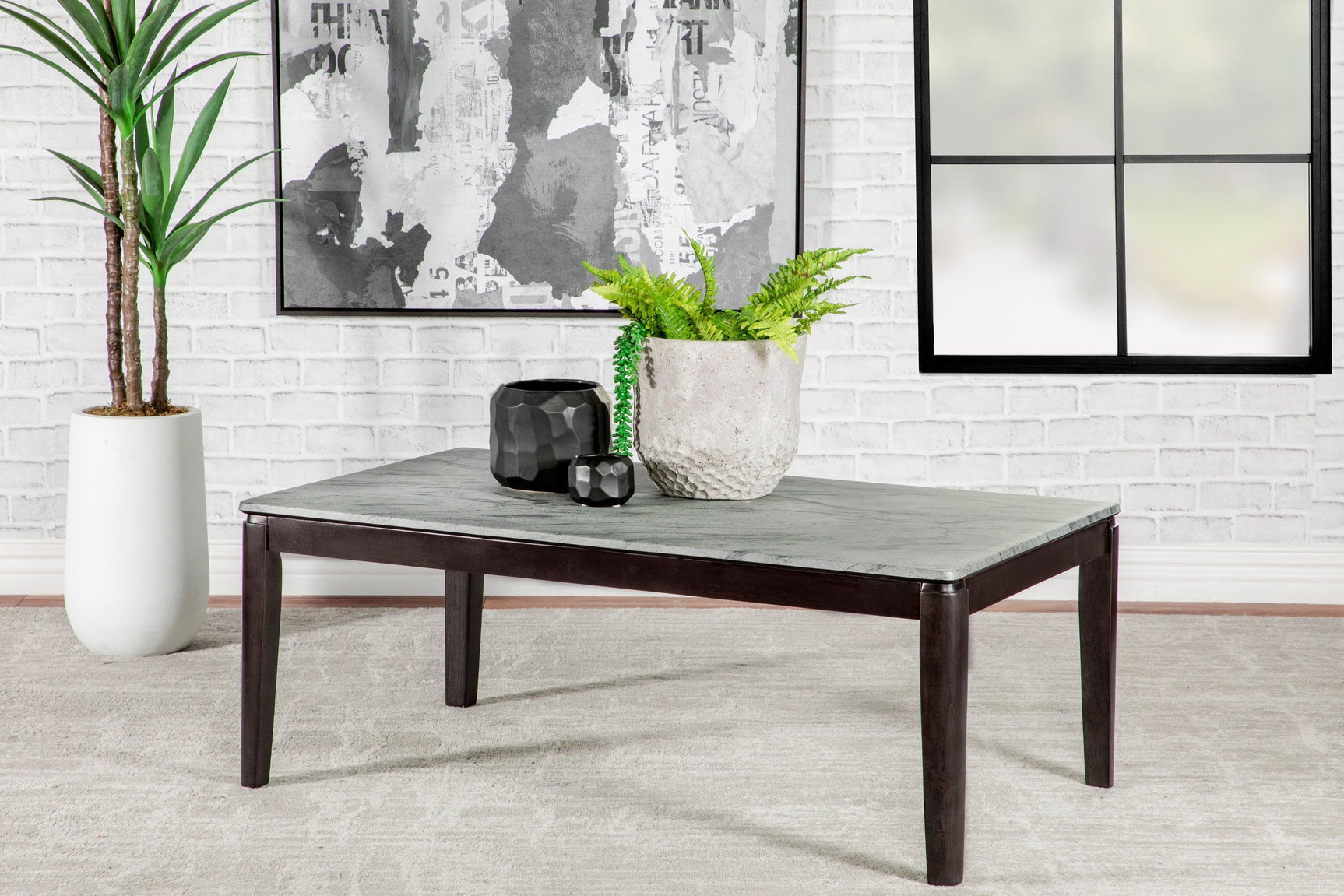 Mozzi Rectangular Coffee Table Faux Grey Marble And Black - Ella Furniture