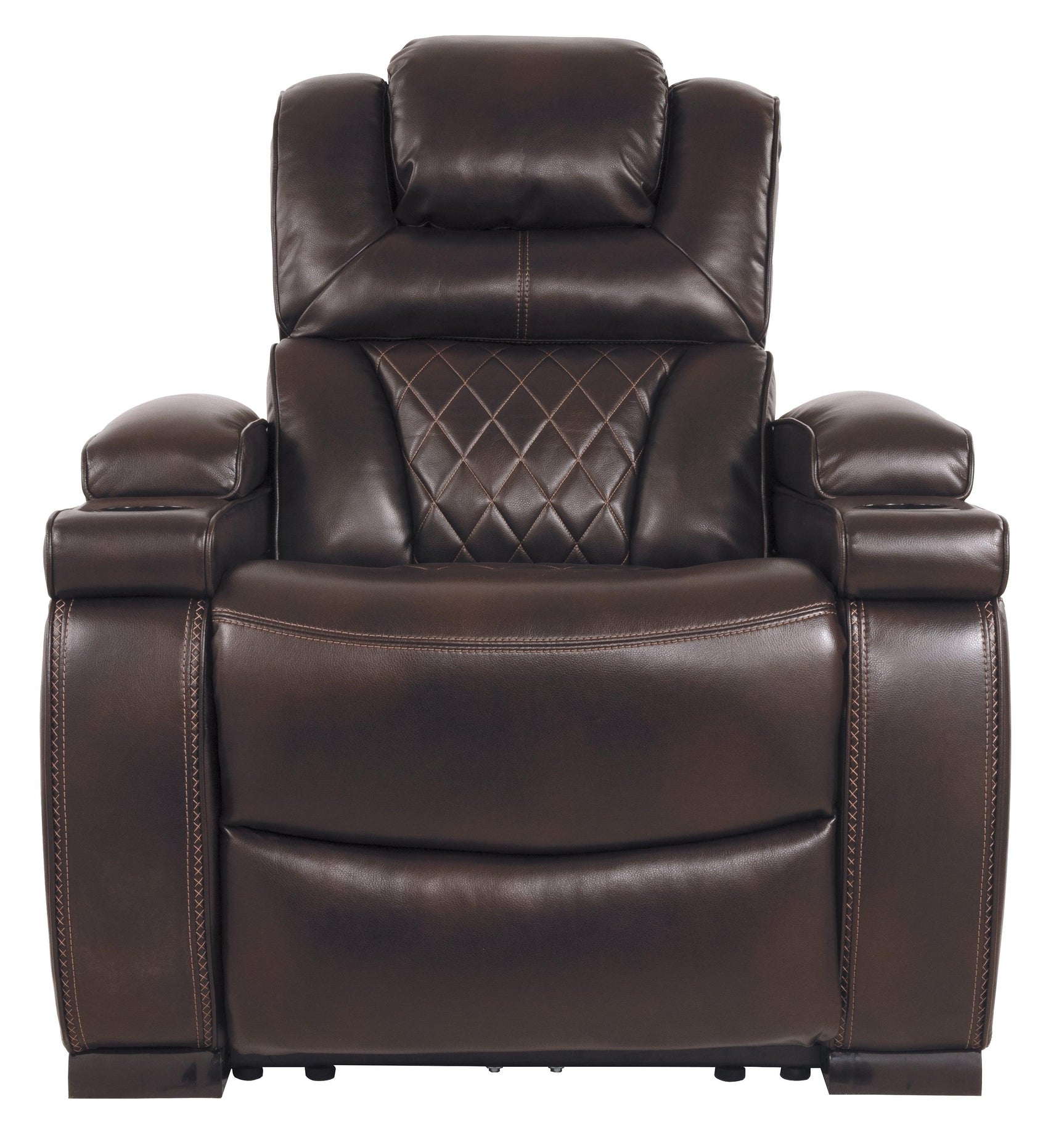 Warnerton Chocolate Faux Leather Power Recliner - Ella Furniture