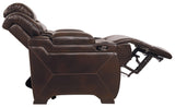 Warnerton Chocolate Faux Leather Power Recliner - Ella Furniture