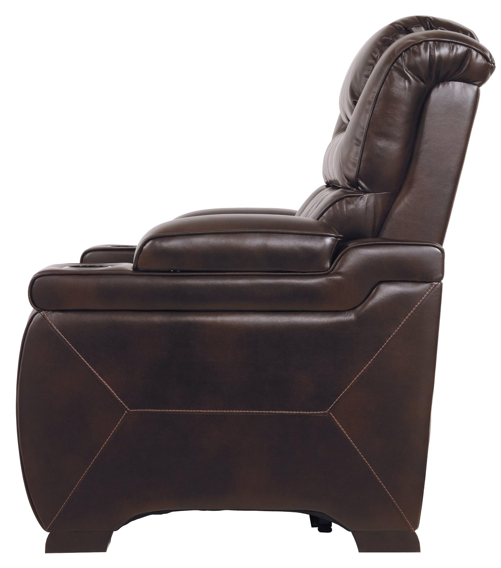 Warnerton Chocolate Faux Leather Power Recliner - Ella Furniture