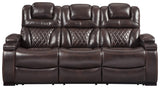 Warnerton Chocolate Faux Leather Power Reclining Sofa - Ella Furniture