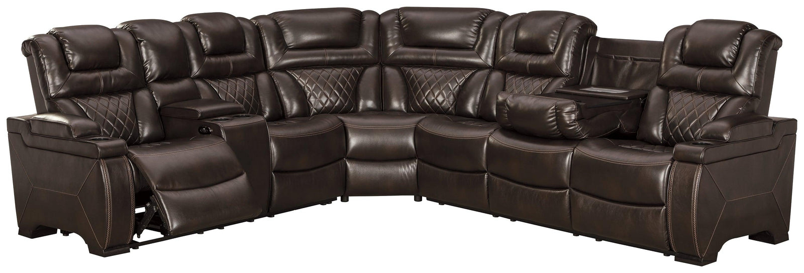 Warnerton Chocolate Faux Leather 3-Piece Power Reclining Sectional - Ella Furniture