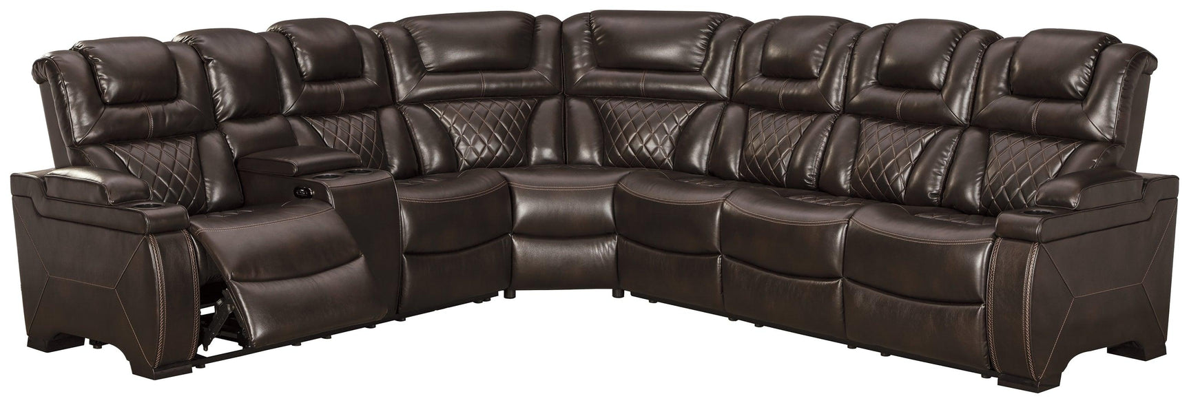 Warnerton Chocolate Faux Leather 3-Piece Power Reclining Sectional - Ella Furniture